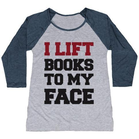 Virgin Teez  Baseball Tee Women's Tri-Blend Baseball Tee / small / Athletic Gray / Navy I LIFT BOOKS TO MY FACE WOMEN'S TRI-BLEND BASEBALL TEE