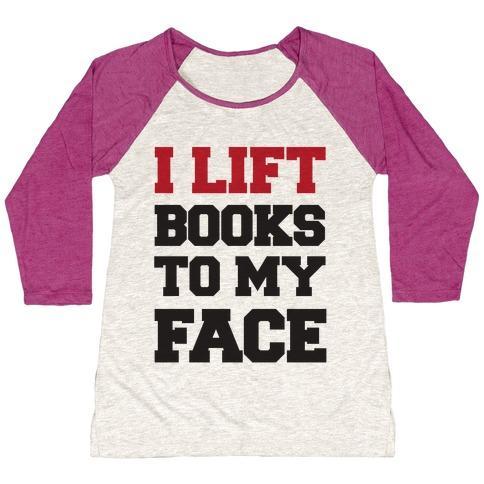 Virgin Teez  Baseball Tee Women's Tri-Blend Baseball Tee / small / Oatmeal / Berry I LIFT BOOKS TO MY FACE WOMEN'S TRI-BLEND BASEBALL TEE