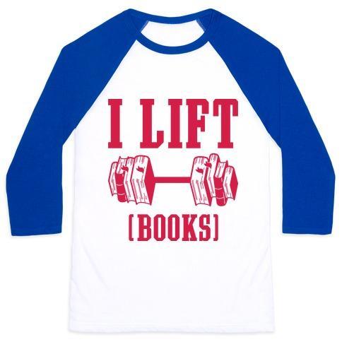 Virgin Teez  Baseball Tee Unisex Classic Baseball Tee / x-small / White/Blue I LIFT BOOKS UNISEX CLASSIC BASEBALL TEE