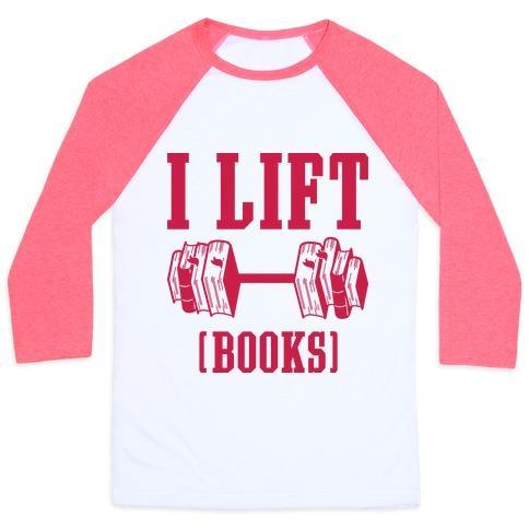Virgin Teez  Baseball Tee Unisex Classic Baseball Tee / x-small / White/Neon Pink I LIFT BOOKS UNISEX CLASSIC BASEBALL TEE