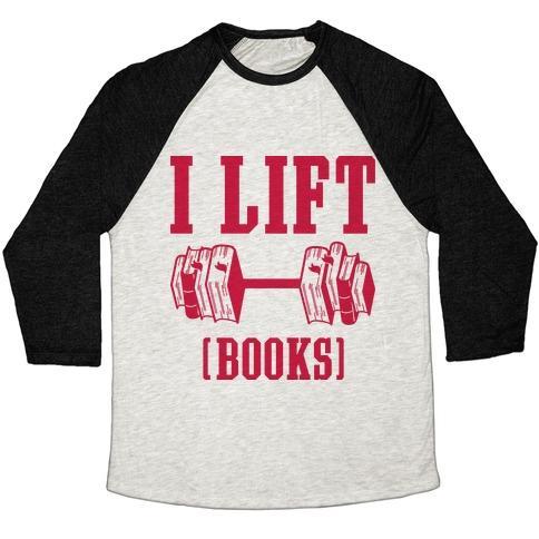 Virgin Teez  Baseball Tee Unisex Tri-Blend Baseball Tee / small / Oatmeal / Black I LIFT BOOKS UNISEX TRI-BLEND BASEBALL TEE