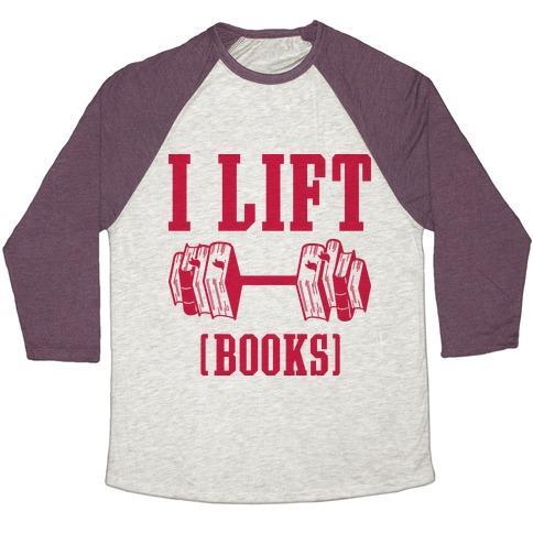 Virgin Teez  Baseball Tee Unisex Tri-Blend Baseball Tee / small / Oatmeal / Maroon I LIFT BOOKS UNISEX TRI-BLEND BASEBALL TEE