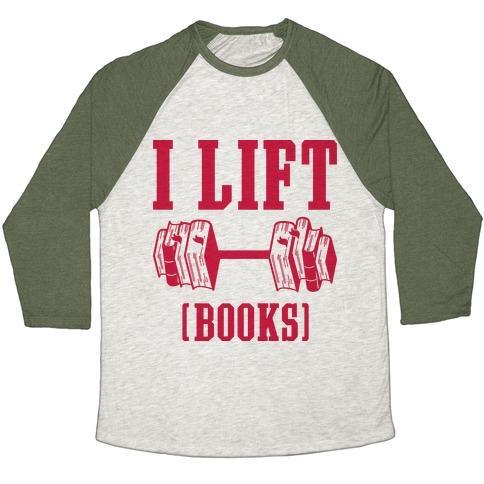 Virgin Teez  Baseball Tee Unisex Tri-Blend Baseball Tee / small / Oatmeal / Moss I LIFT BOOKS UNISEX TRI-BLEND BASEBALL TEE