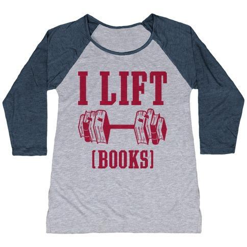 Virgin Teez  Baseball Tee Women's Tri-Blend Baseball Tee / small / Athletic Gray / Navy I LIFT BOOKS WOMEN'S TRI-BLEND BASEBALL TEE