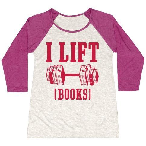 Virgin Teez  Baseball Tee Women's Tri-Blend Baseball Tee / small / Oatmeal / Berry I LIFT BOOKS WOMEN'S TRI-BLEND BASEBALL TEE