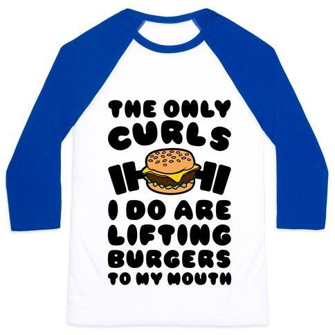 Virgin Teez  Baseball Tee Unisex Classic Baseball Tee / x-small / White/Blue I LIFT BURGERS UNISEX CLASSIC BASEBALL TEE