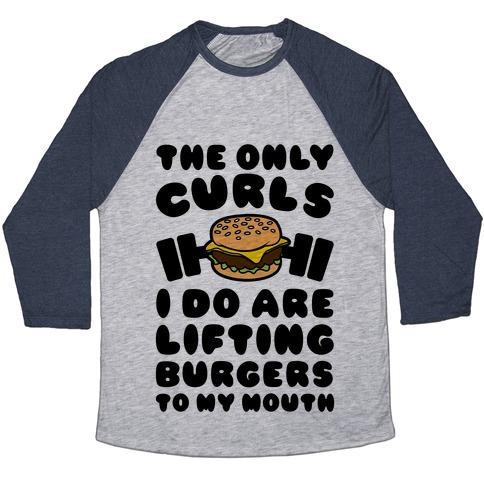 Virgin Teez  Baseball Tee Unisex Tri-Blend Baseball Tee / small / Athletic Gray / Navy I LIFT BURGERS UNISEX TRI-BLEND BASEBALL TEE