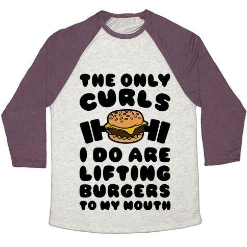 Virgin Teez  Baseball Tee Unisex Tri-Blend Baseball Tee / small / Oatmeal / Maroon I LIFT BURGERS UNISEX TRI-BLEND BASEBALL TEE