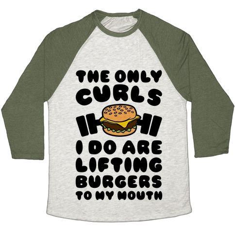 Virgin Teez  Baseball Tee Unisex Tri-Blend Baseball Tee / small / Oatmeal / Moss I LIFT BURGERS UNISEX TRI-BLEND BASEBALL TEE