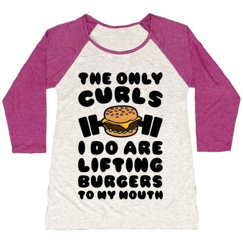 Virgin Teez  Baseball Tee Women's Tri-Blend Baseball Tee / small / Oatmeal / Berry I LIFT BURGERS WOMEN'S TRI-BLEND BASEBALL TEE
