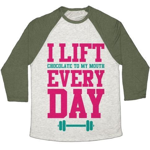 Virgin Teez  Baseball Tee Unisex Tri-Blend Baseball Tee / small / Oatmeal / Moss I LIFT EVERY DAY UNISEX TRI-BLEND BASEBALL TEE