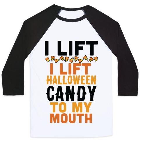 Virgin Teez  Baseball Tee Unisex Classic Baseball Tee / x-small / White/Black I LIFT (HALLOWEEN CANDY TO MY MOUTH) UNISEX CLASSIC BASEBALL TEE