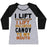 Virgin Teez  Baseball Tee Women's Tri-Blend Baseball Tee / small / Athletic Gray / Black I LIFT (HALLOWEEN CANDY TO MY MOUTH) WOMEN'S TRI-BLEND BASEBALL TEE