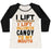 Virgin Teez  Baseball Tee Women's Tri-Blend Baseball Tee / small / Oatmeal / Black I LIFT (HALLOWEEN CANDY TO MY MOUTH) WOMEN'S TRI-BLEND BASEBALL TEE