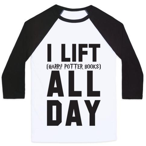 Virgin Teez  Baseball Tee Unisex Classic Baseball Tee / x-small / White/Black I LIFT (HARRY POTTER BOOKS) ALL DAY UNISEX CLASSIC BASEBALL TEE