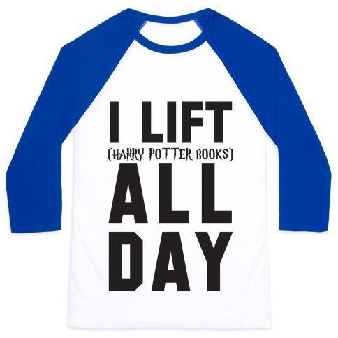 Virgin Teez  Baseball Tee Unisex Classic Baseball Tee / x-small / White/Blue I LIFT (HARRY POTTER BOOKS) ALL DAY UNISEX CLASSIC BASEBALL TEE