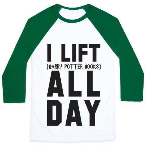 Virgin Teez  Baseball Tee Unisex Classic Baseball Tee / x-small / White/Dark Green I LIFT (HARRY POTTER BOOKS) ALL DAY UNISEX CLASSIC BASEBALL TEE