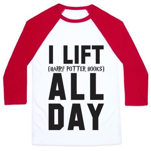 Virgin Teez  Baseball Tee Unisex Classic Baseball Tee / x-small / White/Red I LIFT (HARRY POTTER BOOKS) ALL DAY UNISEX CLASSIC BASEBALL TEE