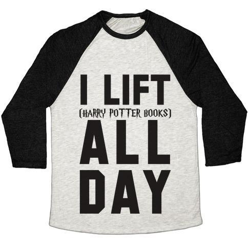 Virgin Teez  Baseball Tee Unisex Tri-Blend Baseball Tee / small / Oatmeal / Black I LIFT (HARRY POTTER BOOKS) ALL DAY UNISEX TRI-BLEND BASEBALL TEE