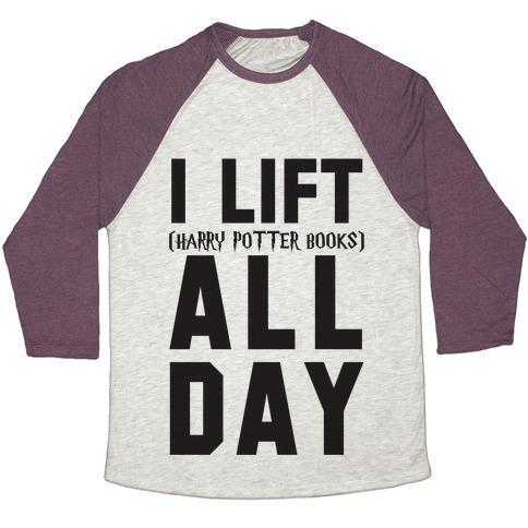 Virgin Teez  Baseball Tee Unisex Tri-Blend Baseball Tee / small / Oatmeal / Maroon I LIFT (HARRY POTTER BOOKS) ALL DAY UNISEX TRI-BLEND BASEBALL TEE