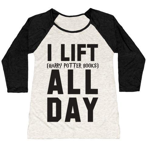 Virgin Teez  Baseball Tee Women's Tri-Blend Baseball Tee / small / Oatmeal / Black I LIFT (HARRY POTTER BOOKS) ALL DAY WOMEN'S TRI-BLEND BASEBALL TEE