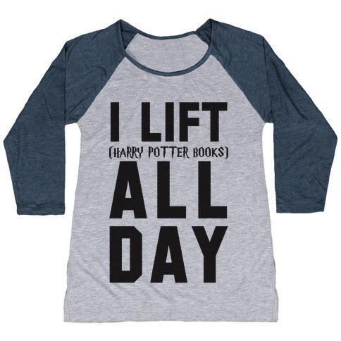 Virgin Teez  Baseball Tee Women's Tri-Blend Baseball Tee / small / Athletic Gray / Navy I LIFT (HARRY POTTER BOOKS) ALL DAY WOMEN'S TRI-BLEND BASEBALL TEE