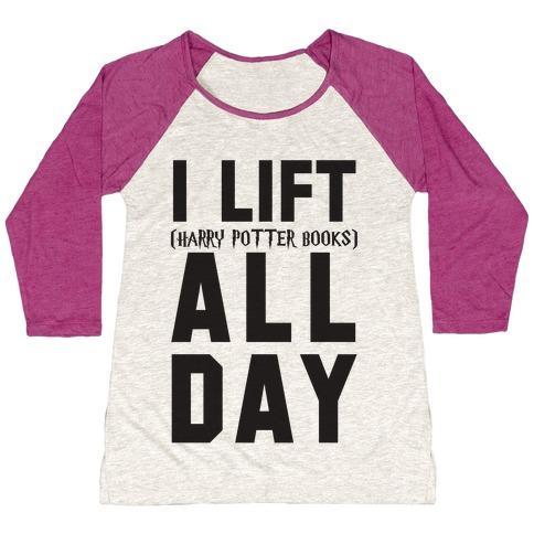 Virgin Teez  Baseball Tee Women's Tri-Blend Baseball Tee / small / Oatmeal / Berry I LIFT (HARRY POTTER BOOKS) ALL DAY WOMEN'S TRI-BLEND BASEBALL TEE