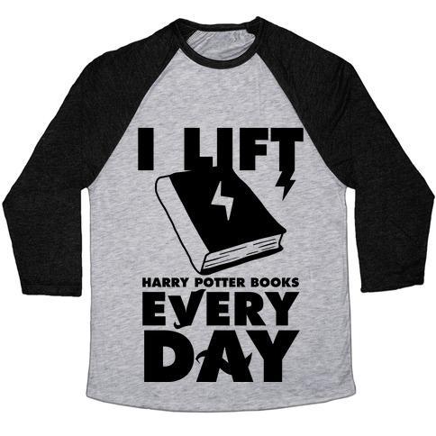 Virgin Teez  Baseball Tee Unisex Tri-Blend Baseball Tee / small / Athletic Gray / Black I LIFT (HARRY POTTER BOOKS) EVERY DAY UNISEX TRI-BLEND BASEBALL TEE