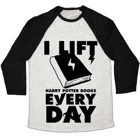 Virgin Teez  Baseball Tee Unisex Tri-Blend Baseball Tee / small / Oatmeal / Black I LIFT (HARRY POTTER BOOKS) EVERY DAY UNISEX TRI-BLEND BASEBALL TEE