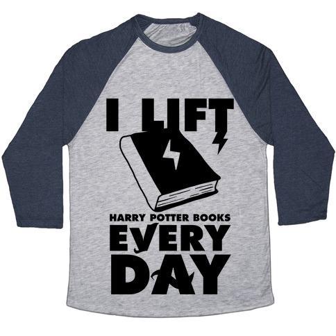 Virgin Teez  Baseball Tee Unisex Tri-Blend Baseball Tee / small / Athletic Gray / Navy I LIFT (HARRY POTTER BOOKS) EVERY DAY UNISEX TRI-BLEND BASEBALL TEE