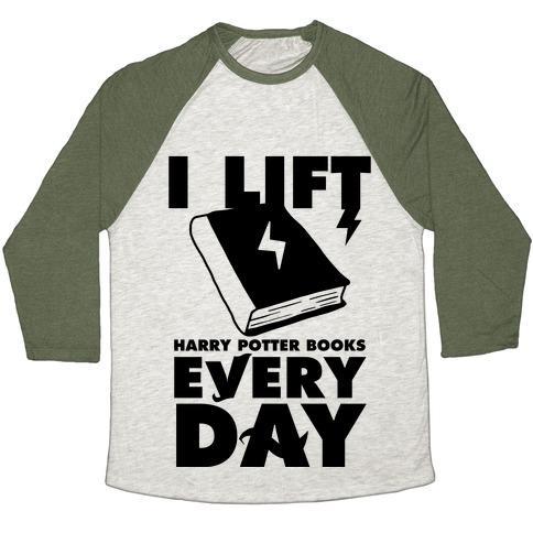 Virgin Teez  Baseball Tee Unisex Tri-Blend Baseball Tee / small / Oatmeal / Moss I LIFT (HARRY POTTER BOOKS) EVERY DAY UNISEX TRI-BLEND BASEBALL TEE