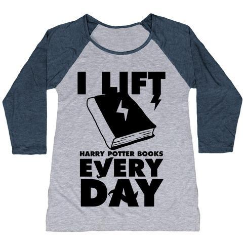Virgin Teez  Baseball Tee Women's Tri-Blend Baseball Tee / small / Athletic Gray / Navy I LIFT (HARRY POTTER BOOKS) EVERY DAY WOMEN'S TRI-BLEND BASEBALL TEE