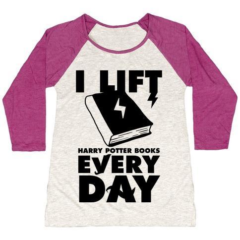 Virgin Teez  Baseball Tee Women's Tri-Blend Baseball Tee / small / Oatmeal / Berry I LIFT (HARRY POTTER BOOKS) EVERY DAY WOMEN'S TRI-BLEND BASEBALL TEE