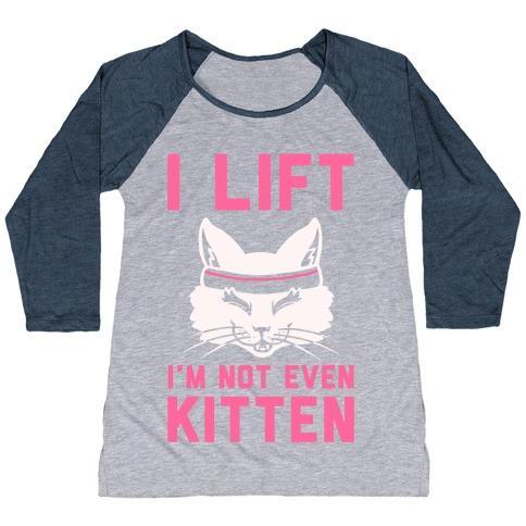 Virgin Teez  Baseball Tee Women's Tri-Blend Baseball Tee / small / Athletic Gray / Navy I LIFT. I'M NOT EVEN KITTEN WOMEN'S TRI-BLEND BASEBALL TEE