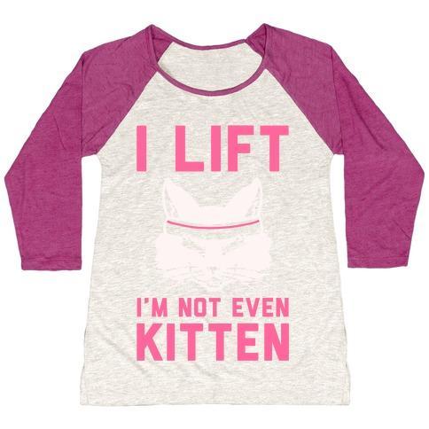 Virgin Teez  Baseball Tee Women's Tri-Blend Baseball Tee / small / Oatmeal / Berry I LIFT. I'M NOT EVEN KITTEN WOMEN'S TRI-BLEND BASEBALL TEE