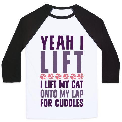 Virgin Teez  Baseball Tee Unisex Classic Baseball Tee / x-small / White/Black I LIFT (MY CAT ONTO MY LAP) UNISEX CLASSIC BASEBALL TEE