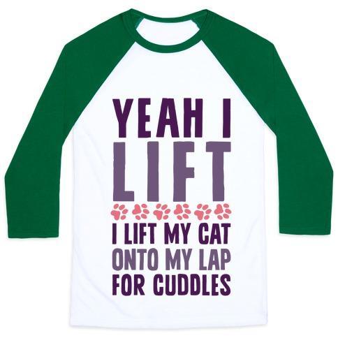Virgin Teez  Baseball Tee Unisex Classic Baseball Tee / x-small / White/Dark Green I LIFT (MY CAT ONTO MY LAP) UNISEX CLASSIC BASEBALL TEE