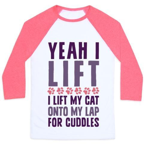 Virgin Teez  Baseball Tee Unisex Classic Baseball Tee / x-small / White/Neon Pink I LIFT (MY CAT ONTO MY LAP) UNISEX CLASSIC BASEBALL TEE