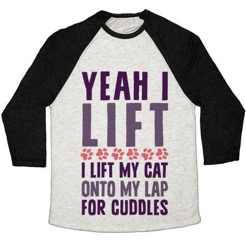 Virgin Teez  Baseball Tee Unisex Tri-Blend Baseball Tee / small / Oatmeal / Black I LIFT (MY CAT ONTO MY LAP) UNISEX TRI-BLEND BASEBALL TEE