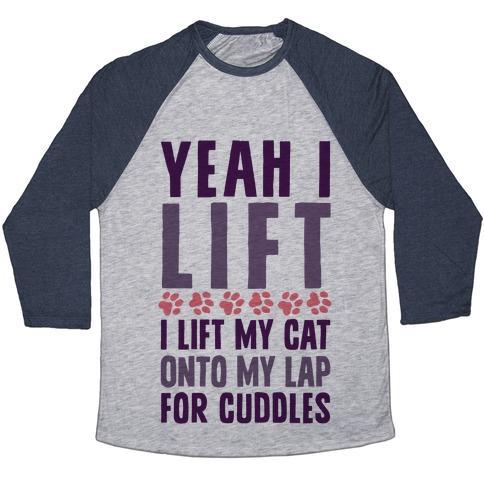 Virgin Teez  Baseball Tee Unisex Tri-Blend Baseball Tee / small / Athletic Gray / Navy I LIFT (MY CAT ONTO MY LAP) UNISEX TRI-BLEND BASEBALL TEE
