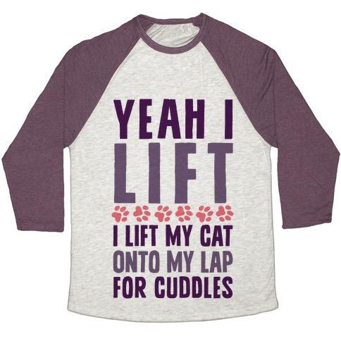 Virgin Teez  Baseball Tee Unisex Tri-Blend Baseball Tee / small / Oatmeal / Maroon I LIFT (MY CAT ONTO MY LAP) UNISEX TRI-BLEND BASEBALL TEE
