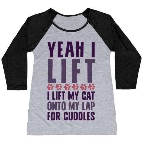 Virgin Teez  Baseball Tee Women's Tri-Blend Baseball Tee / small / Athletic Gray / Black I LIFT (MY CAT ONTO MY LAP) WOMEN'S TRI-BLEND BASEBALL TEE