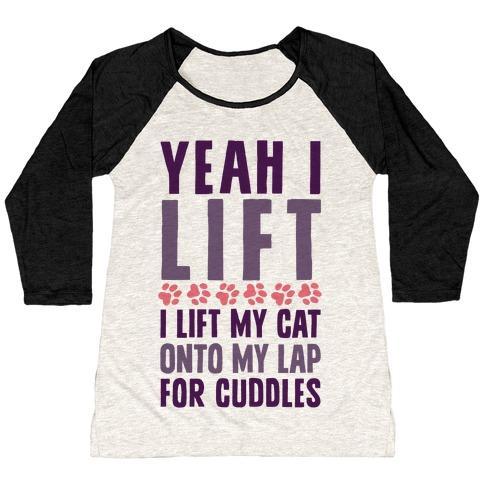 Virgin Teez  Baseball Tee Women's Tri-Blend Baseball Tee / small / Oatmeal / Black I LIFT (MY CAT ONTO MY LAP) WOMEN'S TRI-BLEND BASEBALL TEE