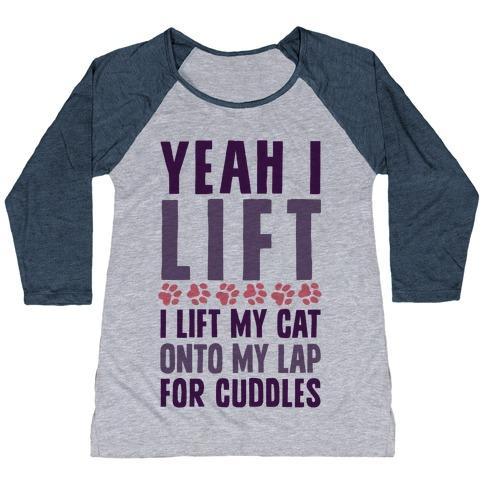 Virgin Teez  Baseball Tee Women's Tri-Blend Baseball Tee / small / Athletic Gray / Navy I LIFT (MY CAT ONTO MY LAP) WOMEN'S TRI-BLEND BASEBALL TEE