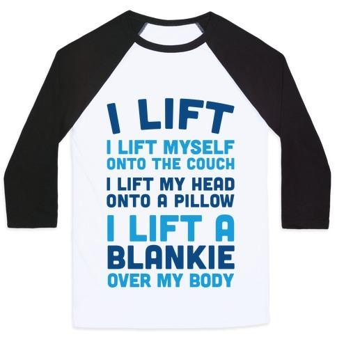 Virgin Teez  Baseball Tee Unisex Classic Baseball Tee / x-small / White/Black I LIFT (MYSELF ONTO THE COUCH FOR A NAP) UNISEX CLASSIC BASEBALL TEE