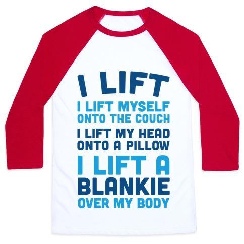 Virgin Teez  Baseball Tee Unisex Classic Baseball Tee / x-small / White/Red I LIFT (MYSELF ONTO THE COUCH FOR A NAP) UNISEX CLASSIC BASEBALL TEE