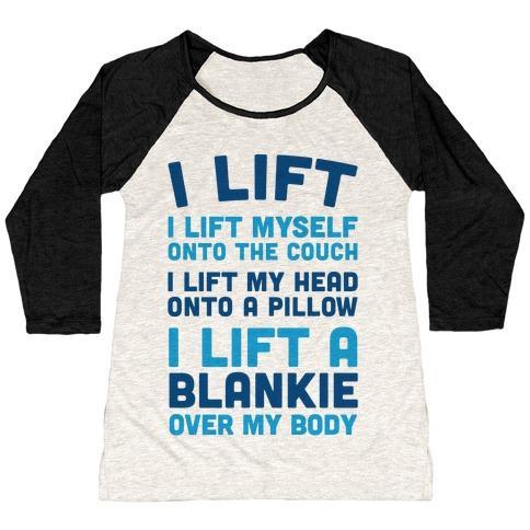 Virgin Teez  Baseball Tee Women's Tri-Blend Baseball Tee / small / Oatmeal / Black I LIFT (MYSELF ONTO THE COUCH FOR A NAP) WOMEN'S TRI-BLEND BASEBALL TEE
