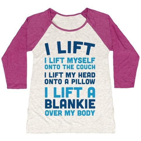 Virgin Teez  Baseball Tee Women's Tri-Blend Baseball Tee / small / Oatmeal / Berry I LIFT (MYSELF ONTO THE COUCH FOR A NAP) WOMEN'S TRI-BLEND BASEBALL TEE