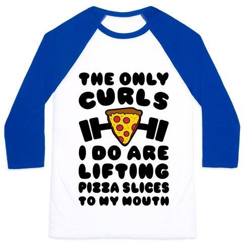 Virgin Teez  Baseball Tee Unisex Classic Baseball Tee / x-small / White/Blue I LIFT PIZZA UNISEX CLASSIC BASEBALL TEE