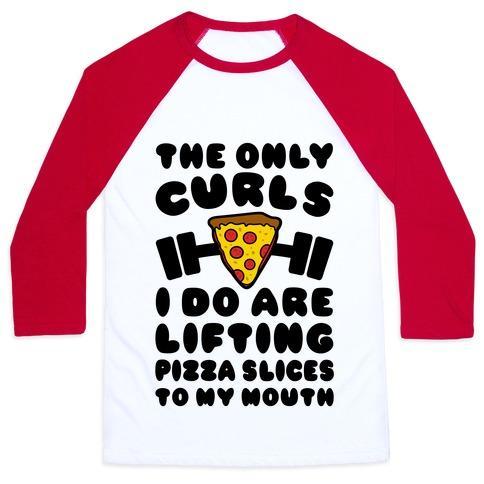 Virgin Teez  Baseball Tee Unisex Classic Baseball Tee / x-small / White/Red I LIFT PIZZA UNISEX CLASSIC BASEBALL TEE